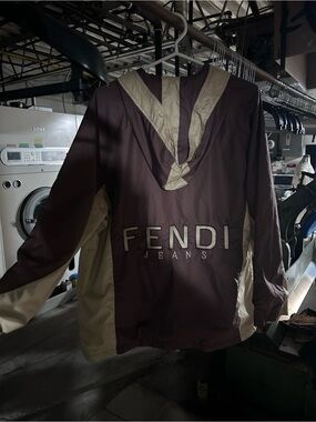 Unisex Hooded Windbreaker Jacket - Brown & Cream